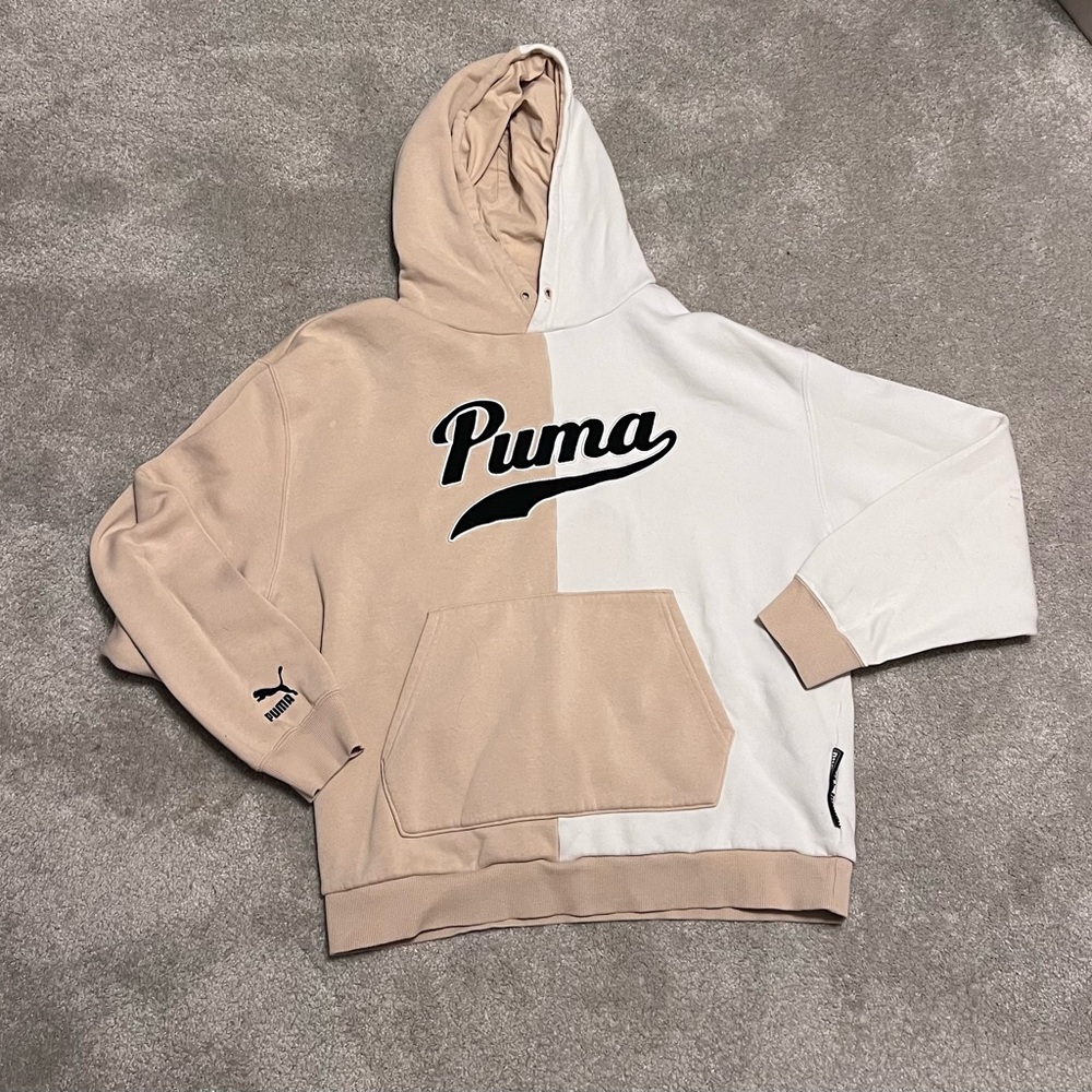 Puma Team Colorblock Hoodie - Men’s Large - White & Tan